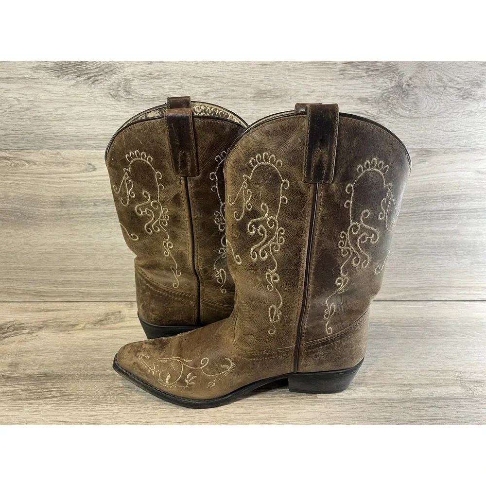 Smoky Mountain Cowboy Brown Youth Boots Style 3754Y Embroidered Design Sz 6 R‎